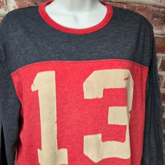 American Eagle Tee M | Red Navy Raglan 3 4 Sleeve Graphic Athleisure Retro - Picture 3 of 6